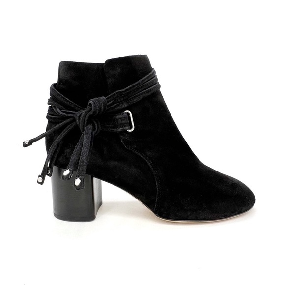 Rag & Bone Dalia II Bootie Size 37.5 - 7.5 Black Suede Ankle Boot Tie Stud New - Picture 2 of 14